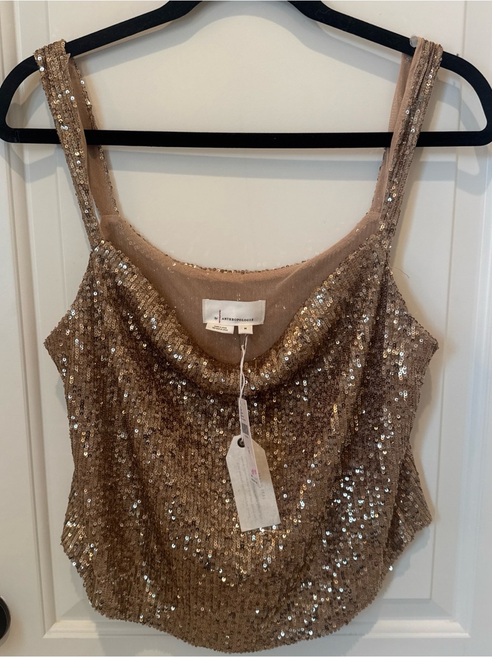 NWT By Anthropologie Sequin Tank Top Women’s M Pearl Gold Party Holiday $98